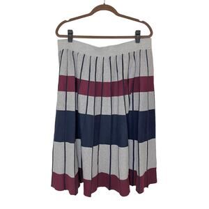 Skies Are Blue Size 1X Red Blue Striped Pleated Cotton Sweater Skirt